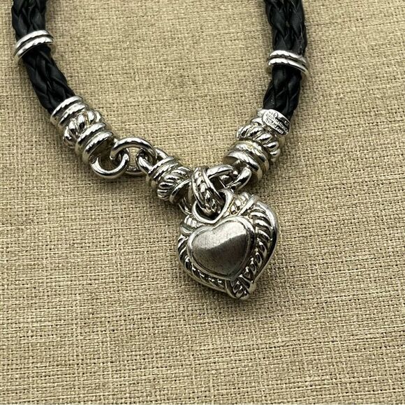Judith Ripka Sterling Silver Braided Leather Bracelet with Heart Charm - Picture 5 of 6